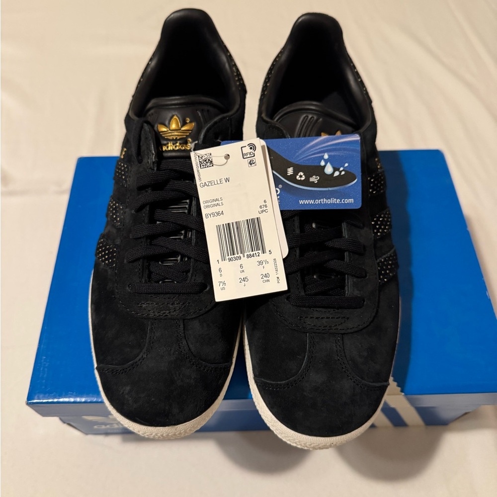 Adidas Gazelle Black and Gold Sneakers
